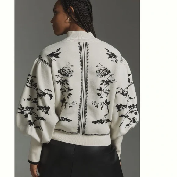 NWT Anthropologie Balloon-Sleeve Embroidered 3D Flowers Turtleneck Sweater - Picture 8 of 17